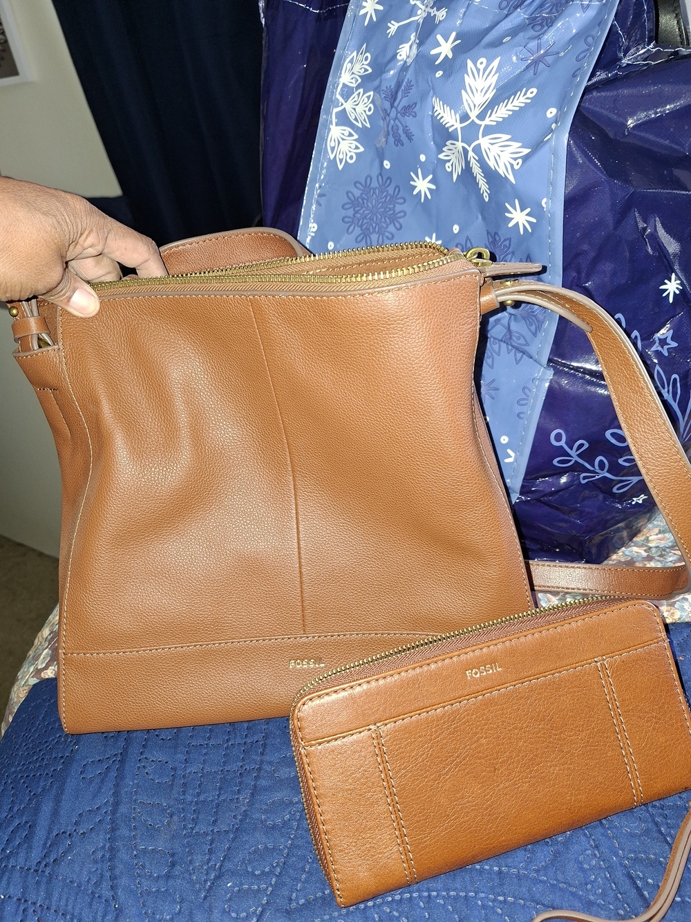 Fossil Cognac Brown Leather Crossbody with Matching Wallet